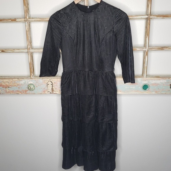 C&M Collection Black Tiered Dress With 3/4 Sleeves & metal studs size 36 / 6 - Picture 1 of 16